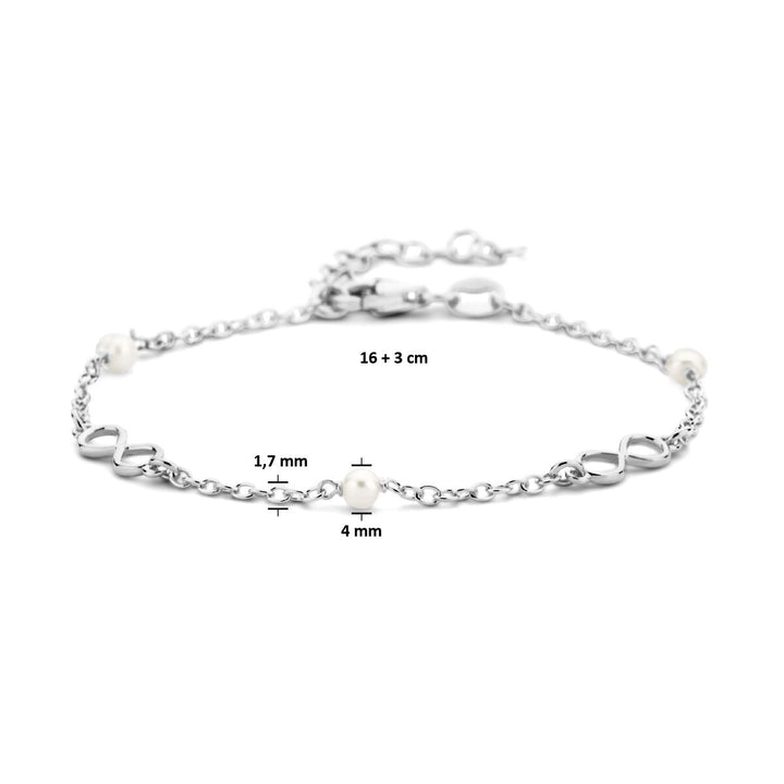 bracelet infinity and pearls 16 + 3 cm 1 micron silver rhodium plated