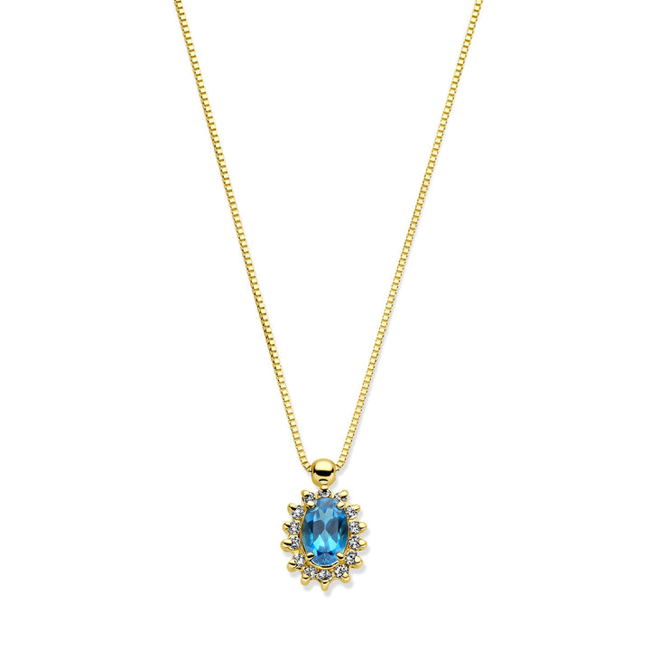 necklace london blue topaz and diamond 40 - 42 - 44 cm 0.11ct h si 14K yellow gold