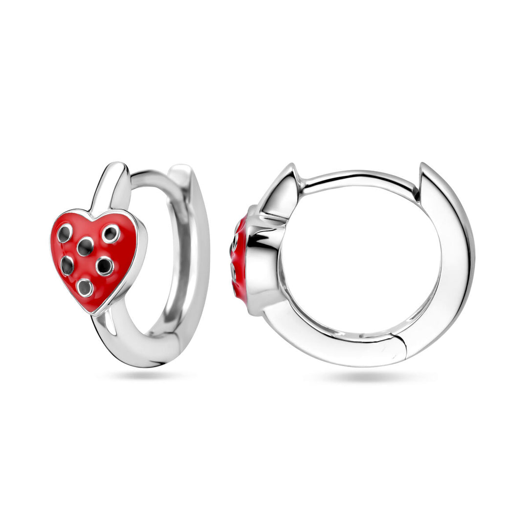 drop earrings heart red and black enamel silver rhodium plated