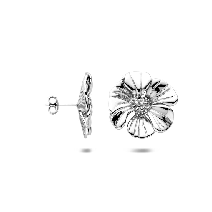 Stalen oorknopjes bloemvormig – zilverkleurige dames oorbellen 26 mm