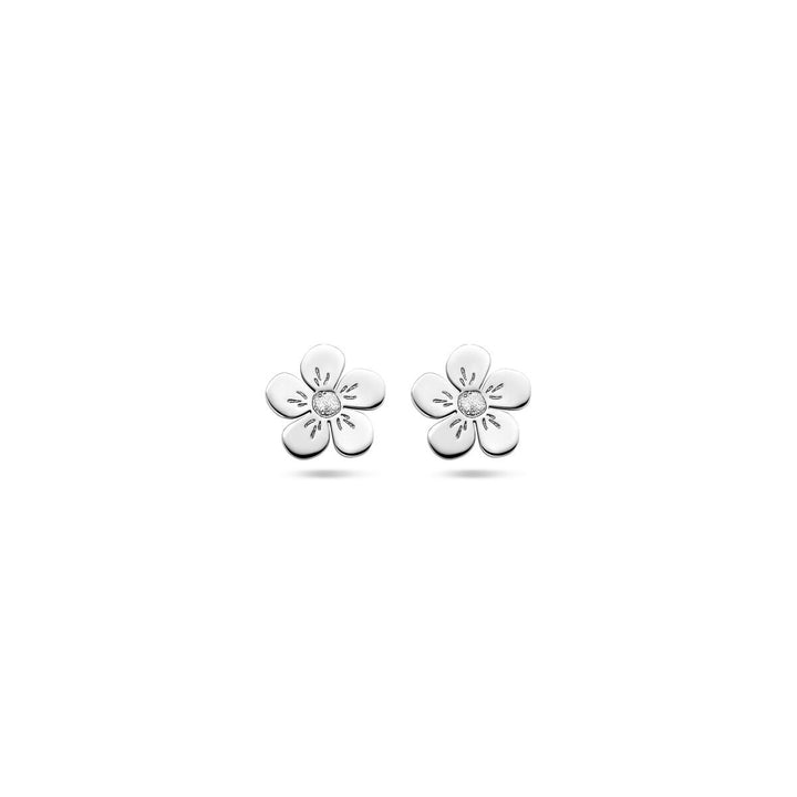 silver rhodium plated flower stud earrings