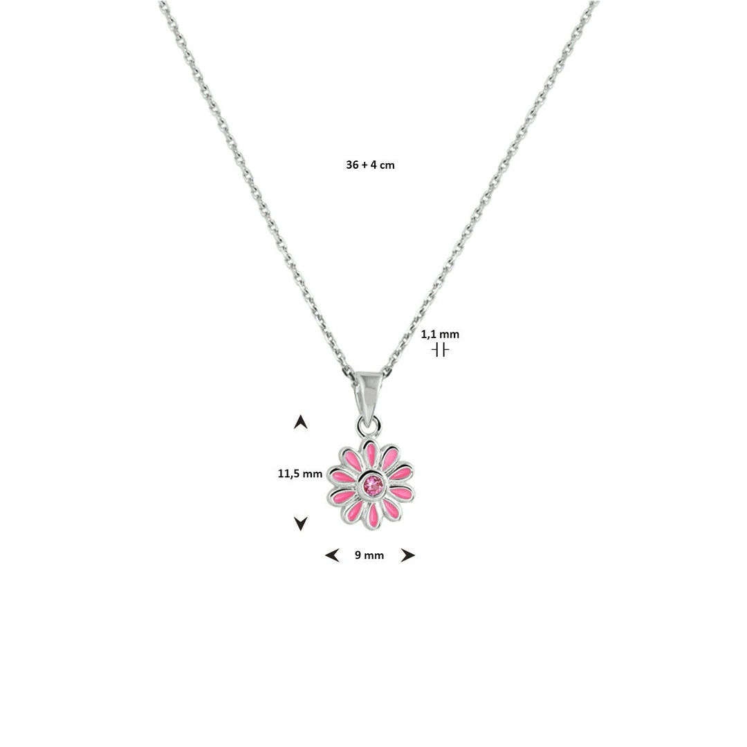 necklace flower zirconia 36 + 4 cm silver rhodium plated