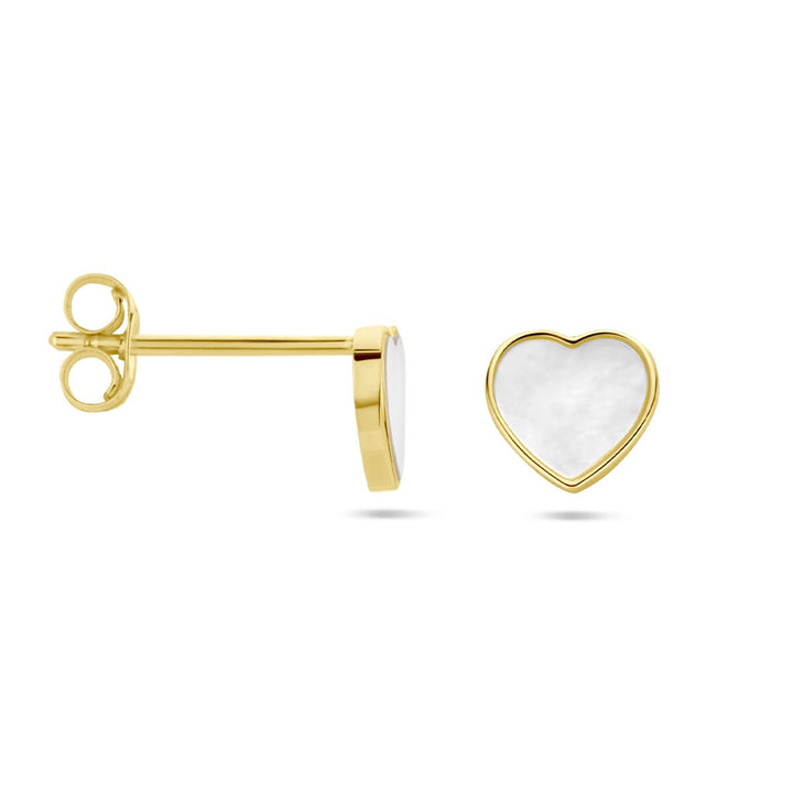 ear studs heart mother of pearl 14K yellow gold