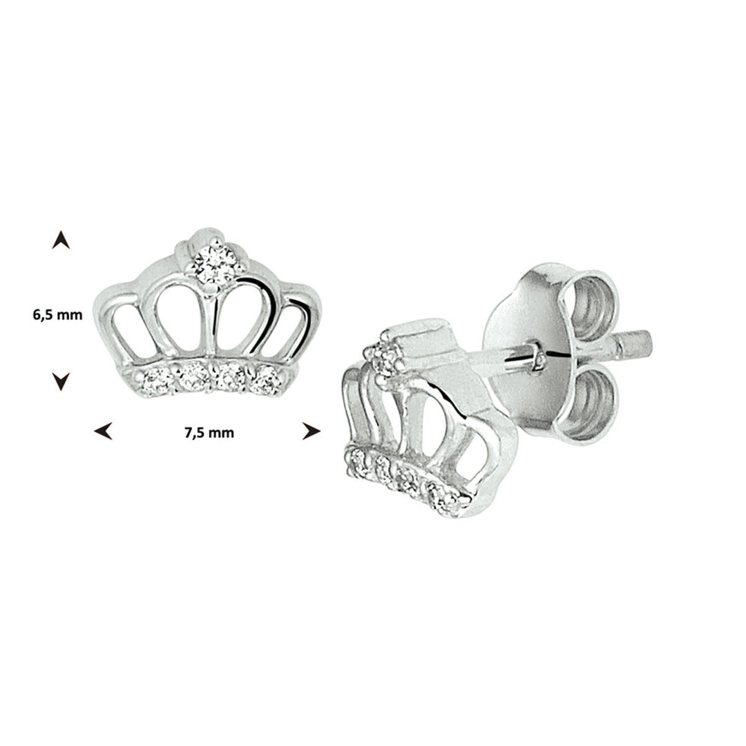 ear studs crown zirconia silver rhodium plated