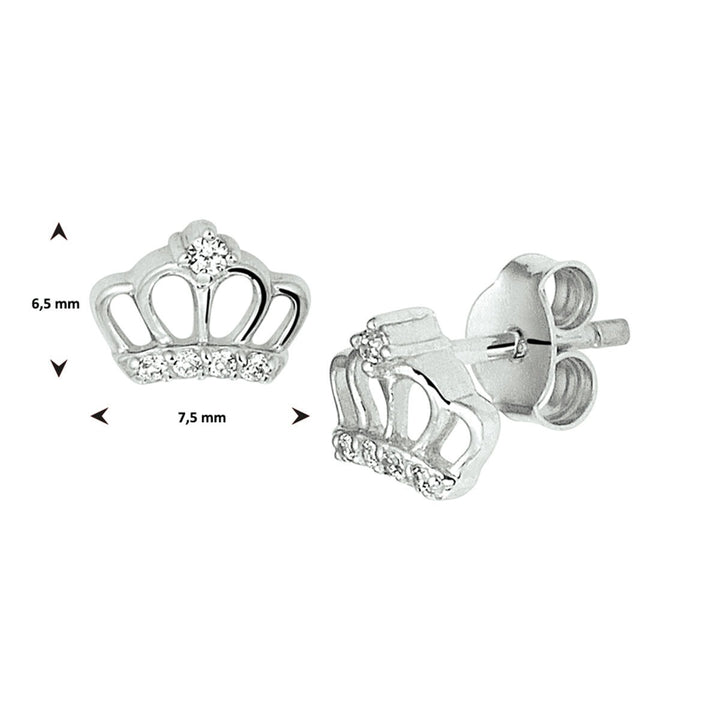 ear studs crown zirconia silver rhodium plated