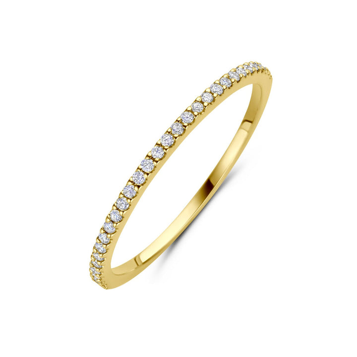 14k Geelgouden damesring met diamant – fijne alliance