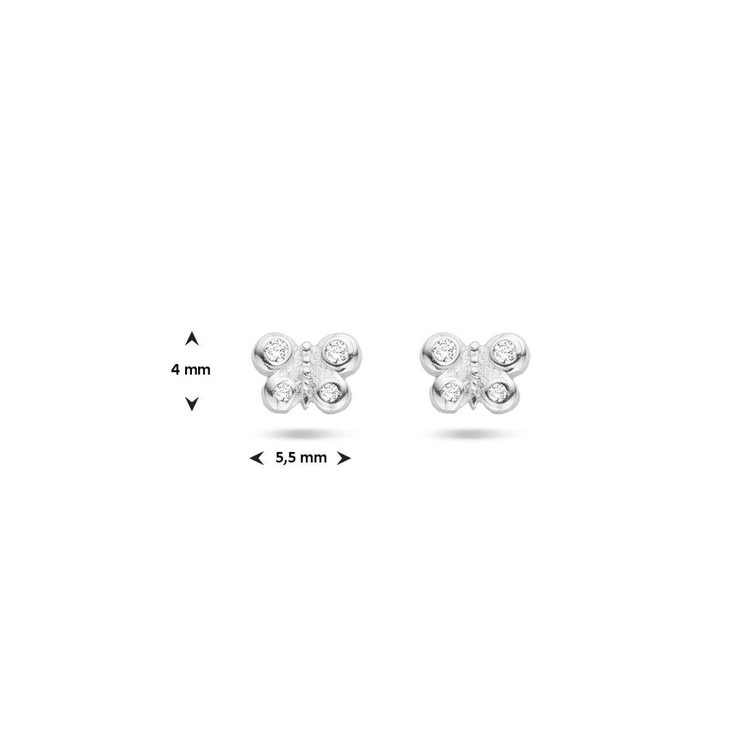 butterfly ear studs zirconia silver rhodium plated
