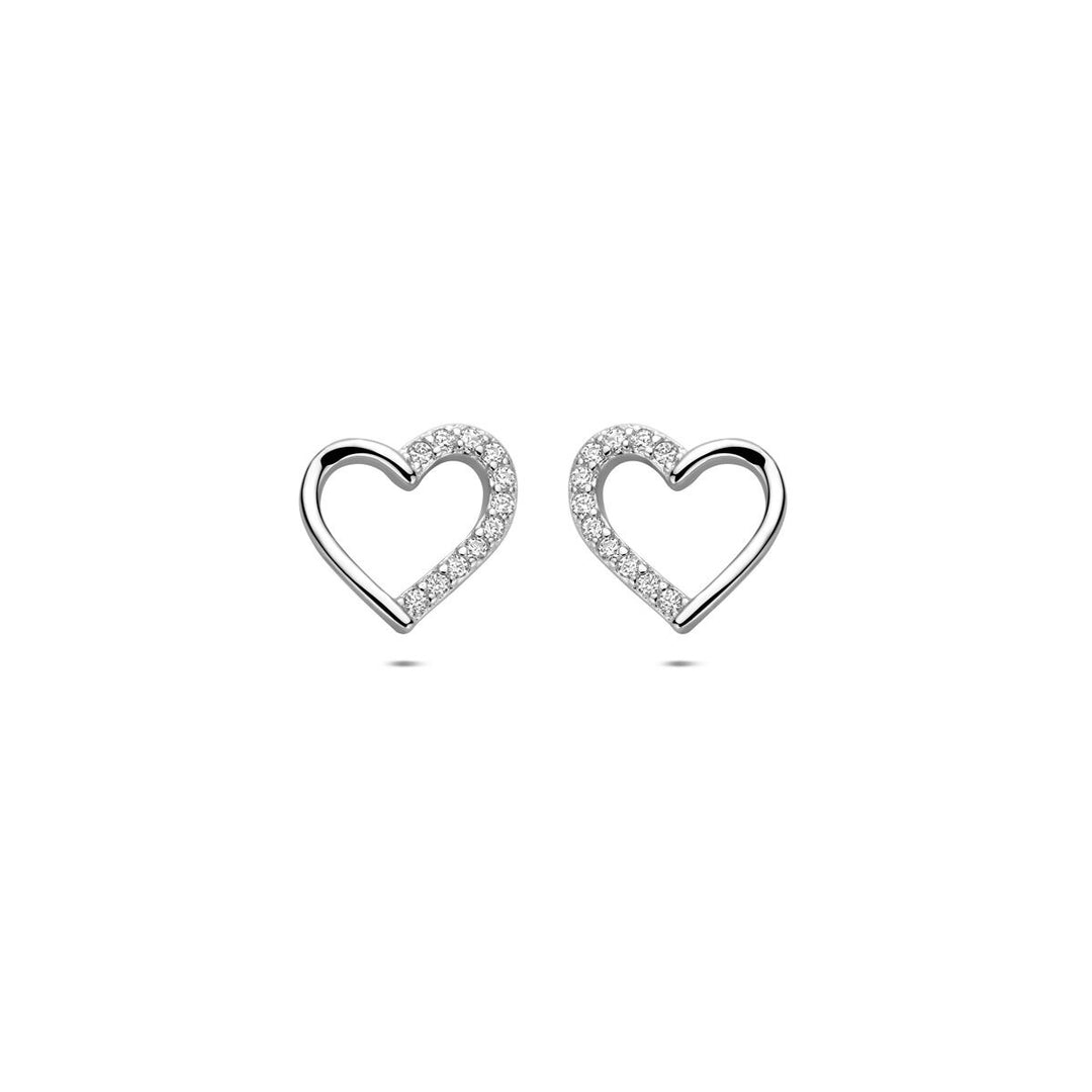 Zilveren hartjes oorknopjes met zirkonia – gerhodineerd 925 zilver