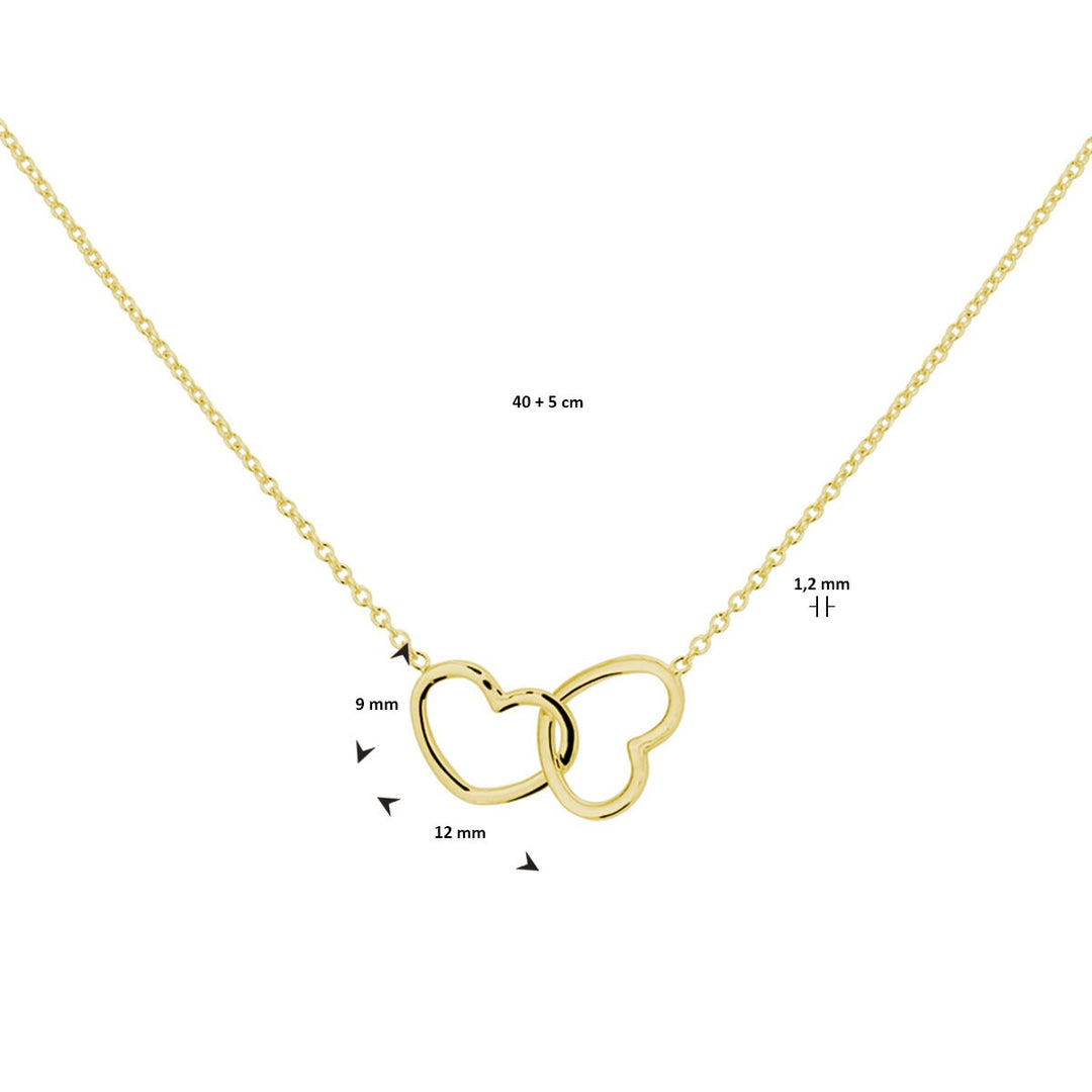 Verguld Zilveren Collier met Twee Hartjes – 40-45 cm