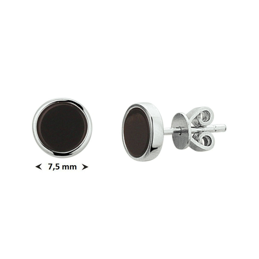 ear studs onyx silver rhodium plated