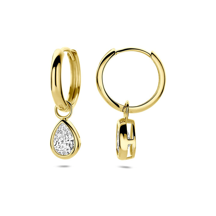 Gele oorringen 9k met zirkonia in peervorm
