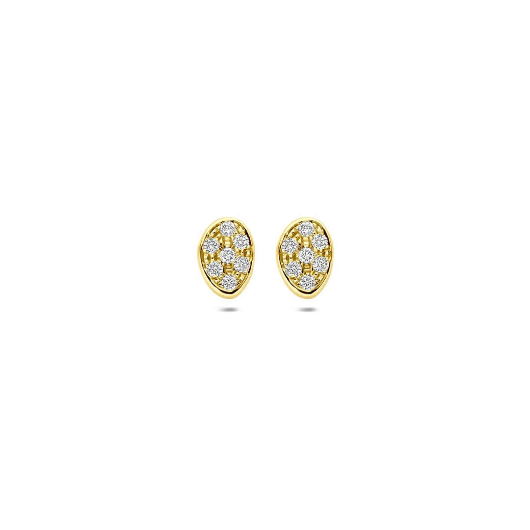 14k geelgouden oorknoppen met pavé gezette diamant