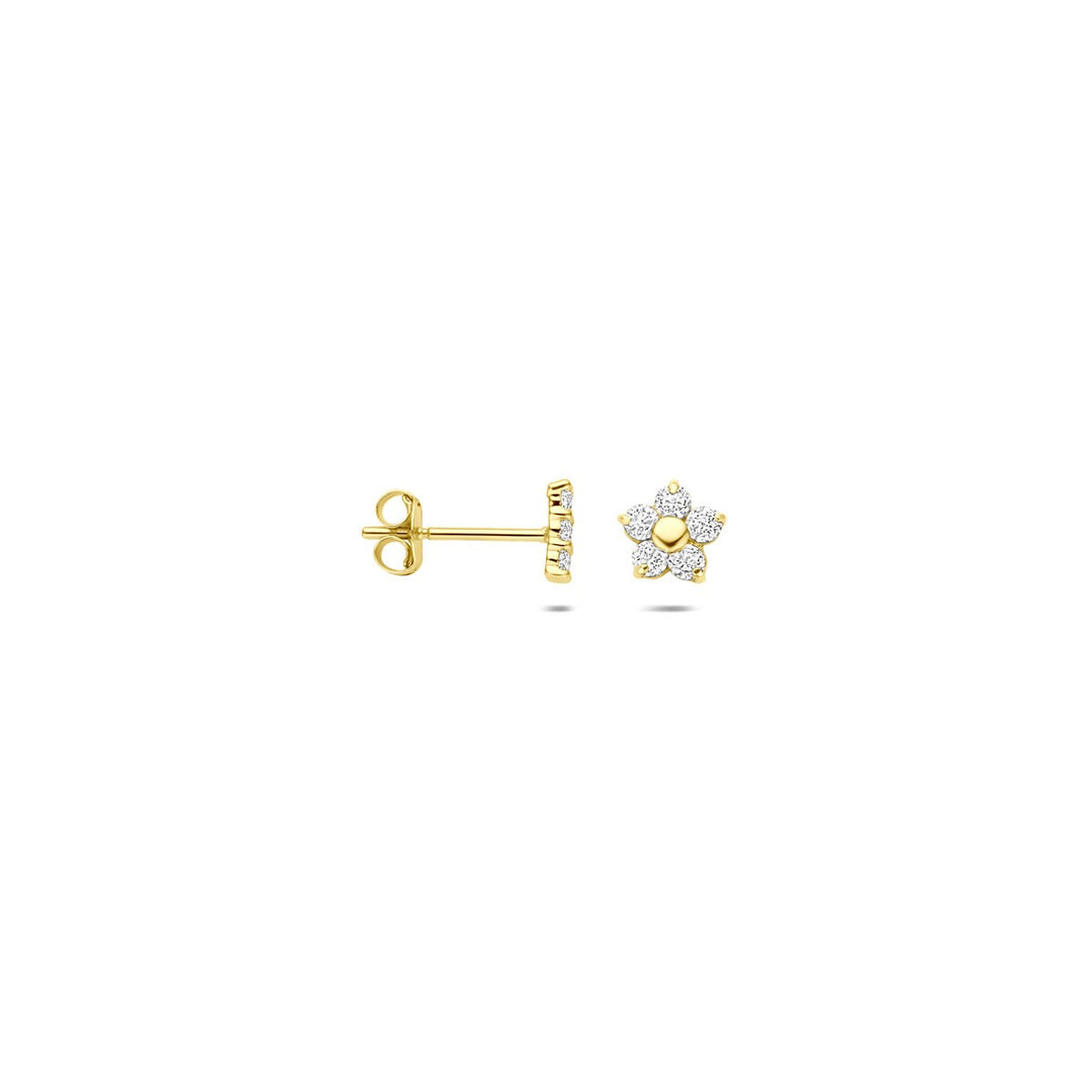 Gouden bloem oorknoppen met zirkonia – 14k