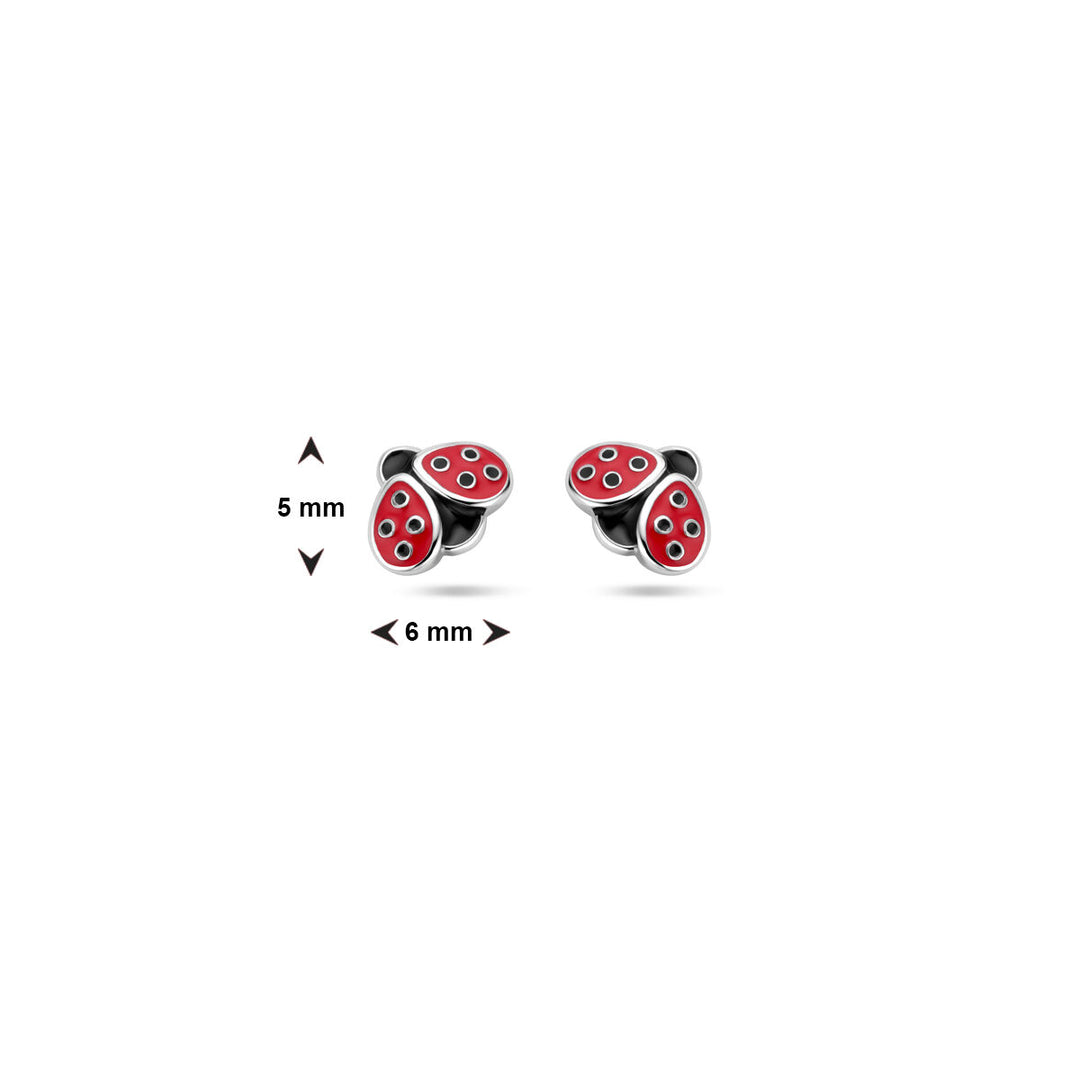 ear studs ladybug enamel silver rhodium plated