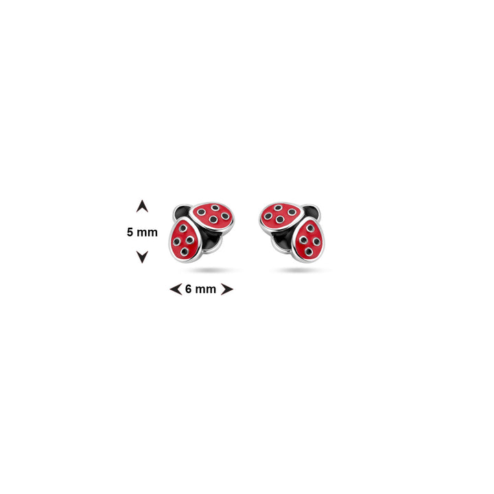 ear studs ladybug enamel silver rhodium plated