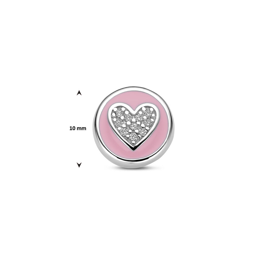 pendant heart zirconia and pink enamel silver rhodium plated