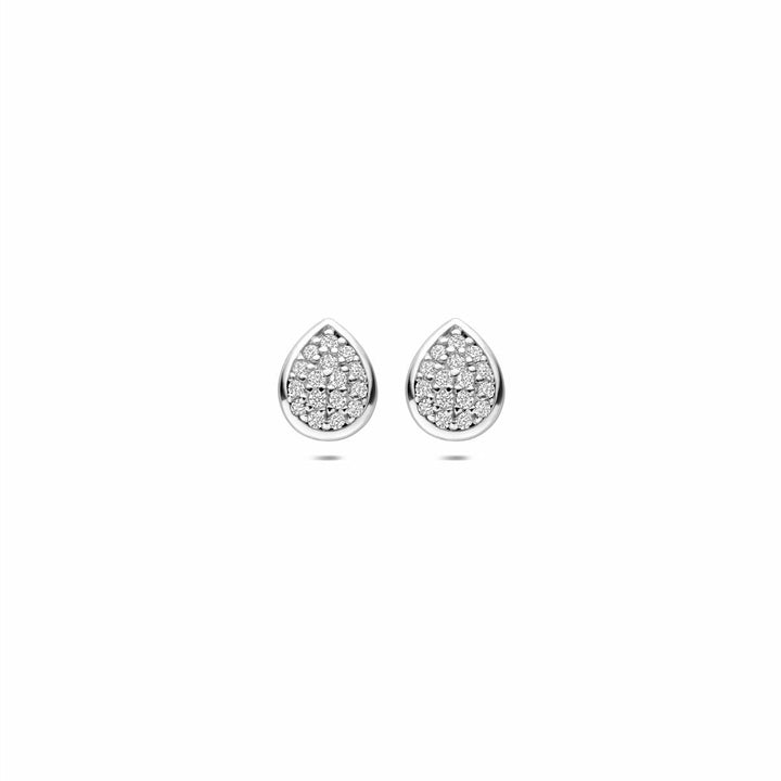 Zilveren dames oorknopjes druppelvorm met zirkonia gerhodineerd 6 mm