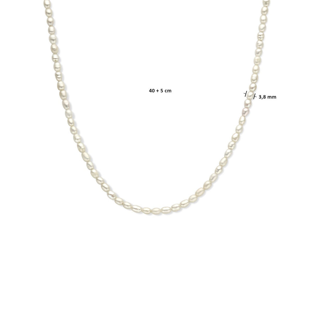 necklace pearl 3.8 mm 40 + 5 cm silver rhodium plated