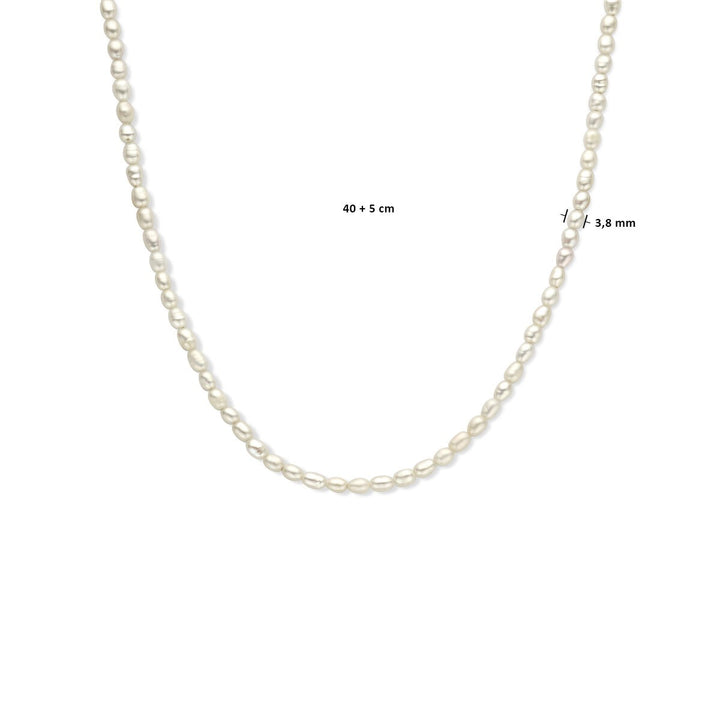 necklace pearl 3.8 mm 40 + 5 cm silver rhodium plated