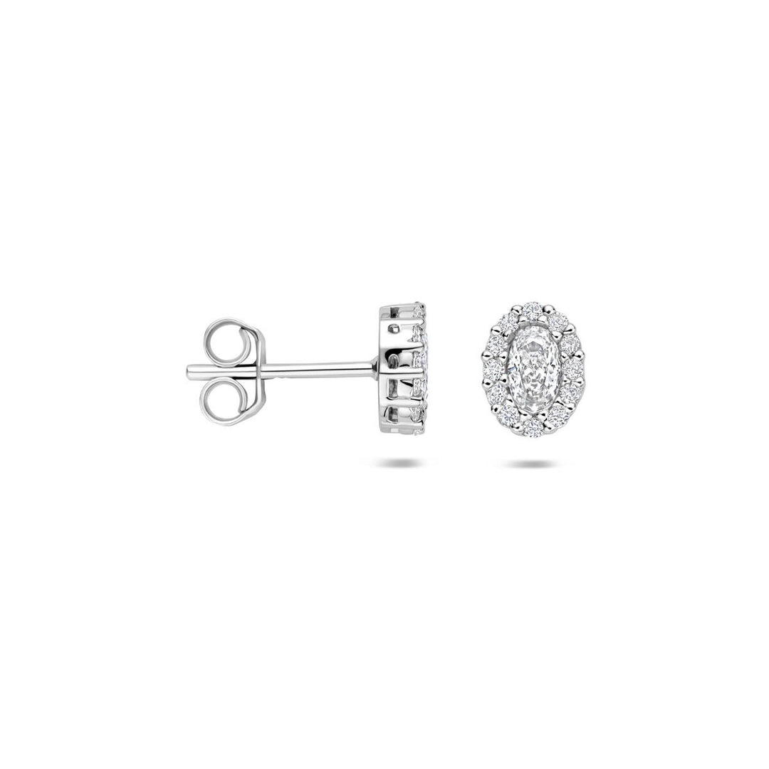 Gerhodineerd zilveren oorknoppen met ovale zirkonia