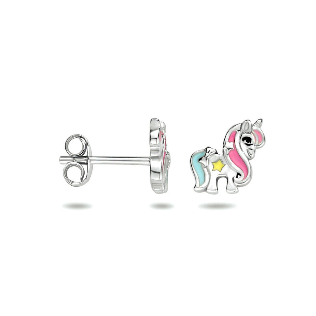 unicorn silver rhodium plated ear studs