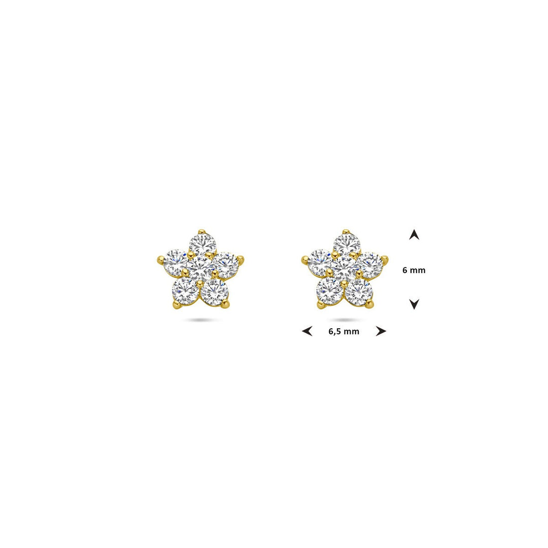 ear studs flower zirconia 14K yellow gold