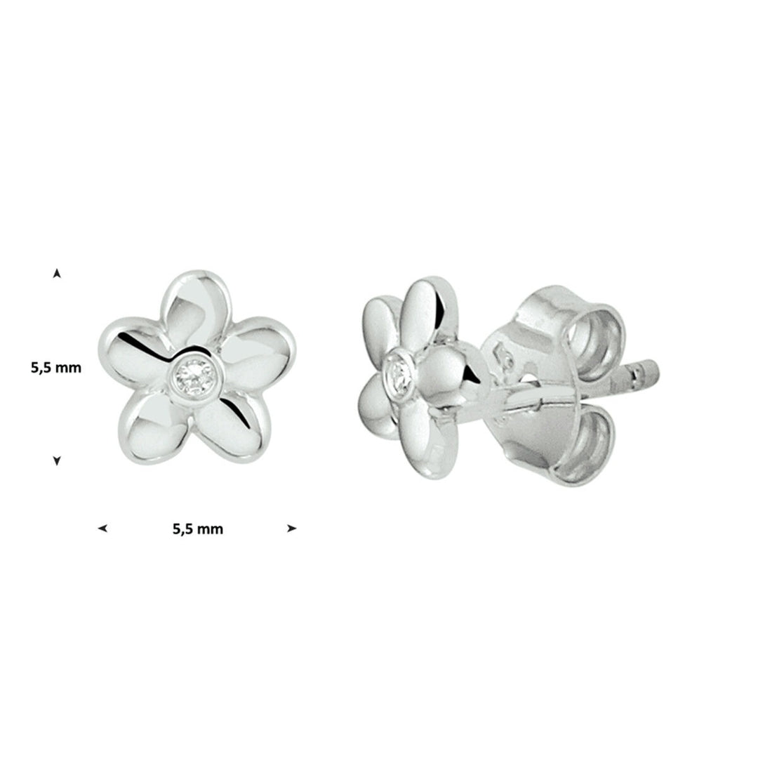 ear studs flower zirconia silver rhodium plated