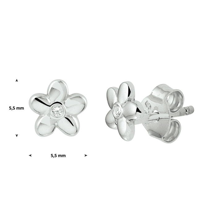ear studs flower zirconia silver rhodium plated