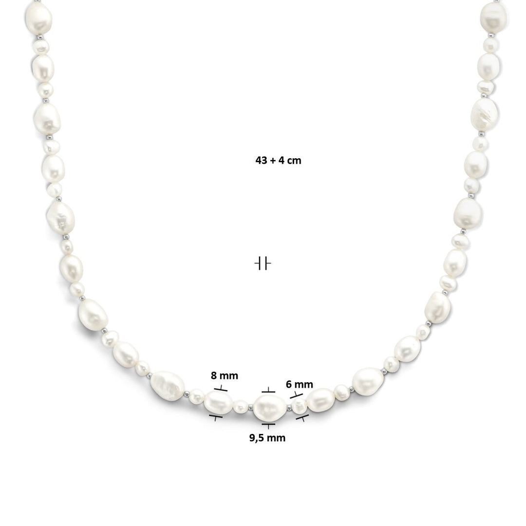 necklace pearls 43 + 4 cm silver rhodium plated