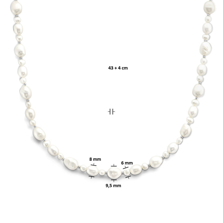 necklace pearls 43 + 4 cm silver rhodium plated