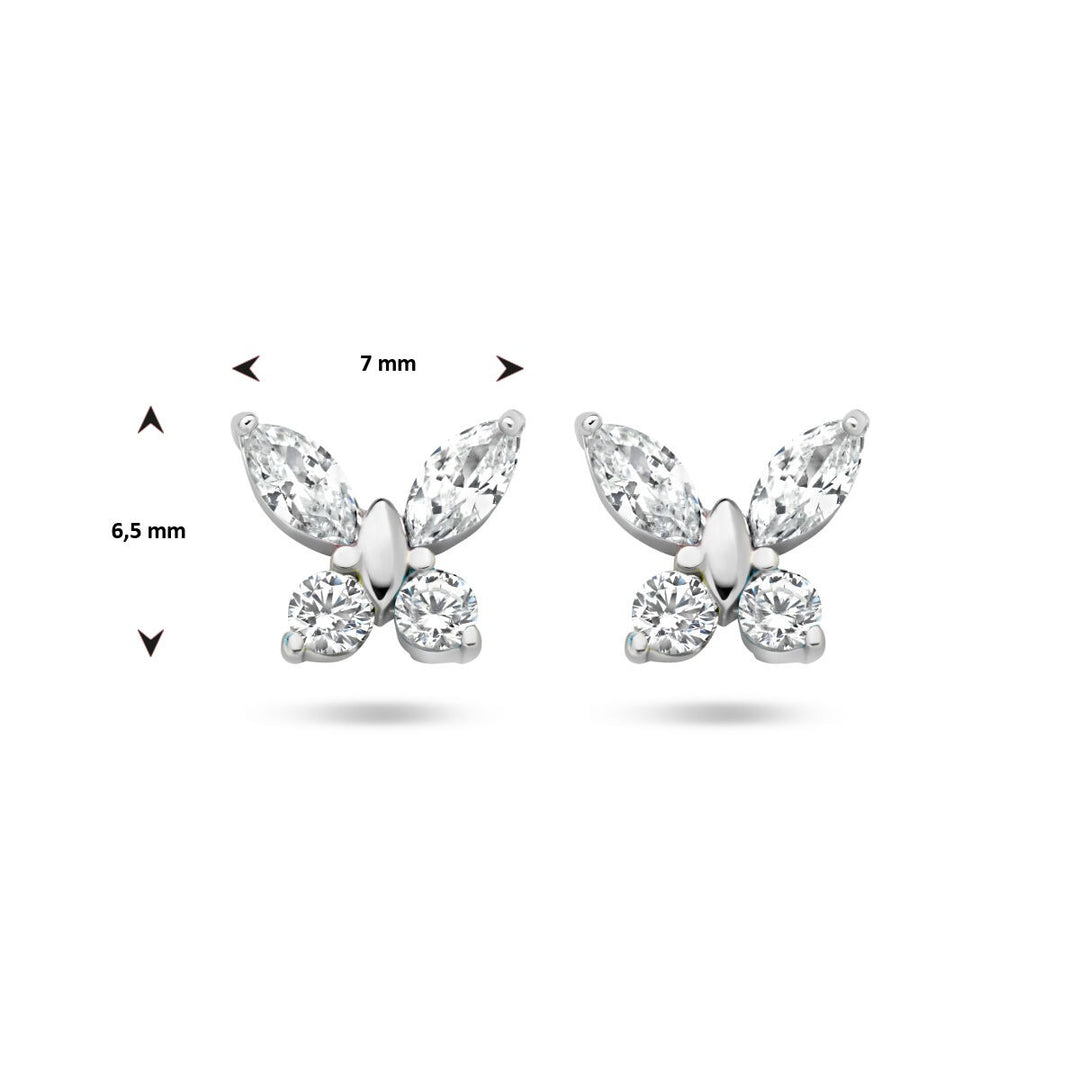 butterfly ear studs zirconia silver rhodium plated