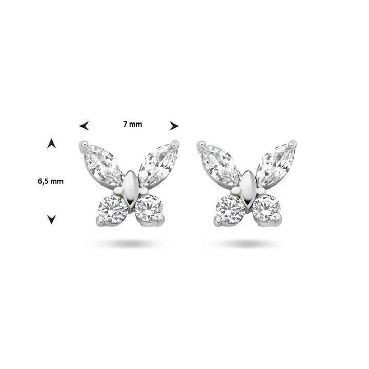 butterfly ear studs zirconia silver rhodium plated