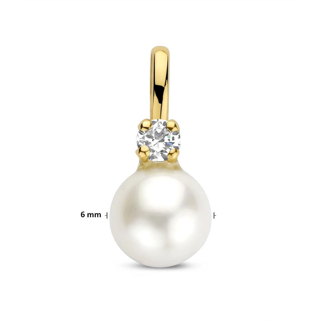 pendant pearl and zirconia 6 mm 14K yellow gold