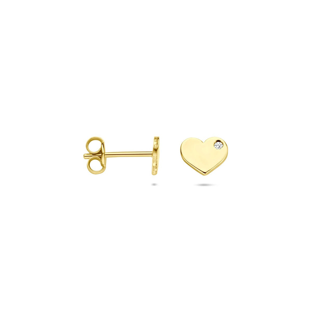 14k Geelgouden oorknoppen met hartje en zirkonia – 5 x 6 mm