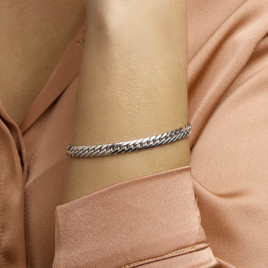 bracelet gourmette 4-sided cut 6.0 mm 19 cm silver rhodium plated
