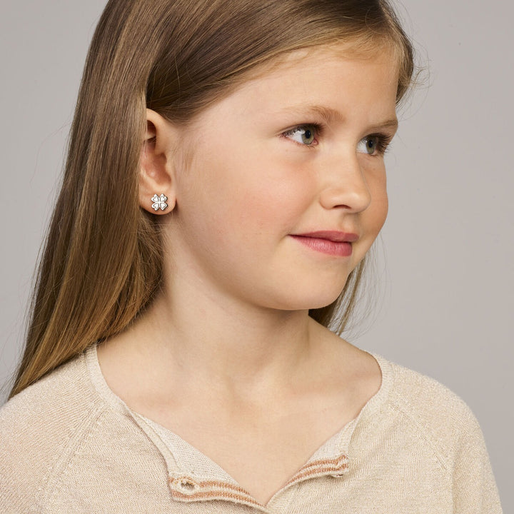 Gerhodineerd zilveren oorknoppen in klavervorm