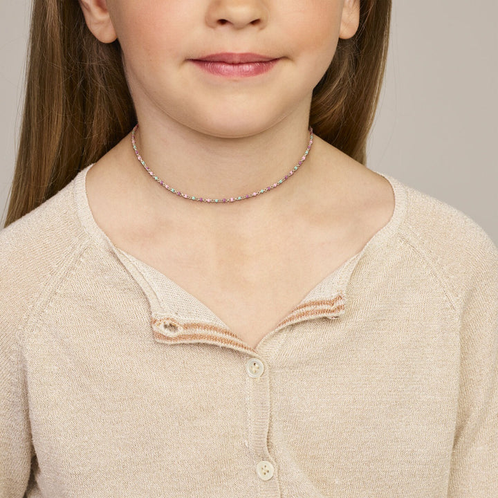 necklace balls of colored enamel 36 + 4 cm silver rhodium plated