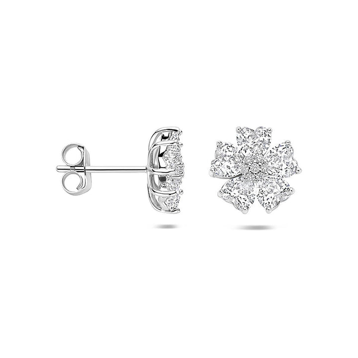 Zilveren oorknoppen met hartvormige zirkonia – gerhodineerd 925 zilver