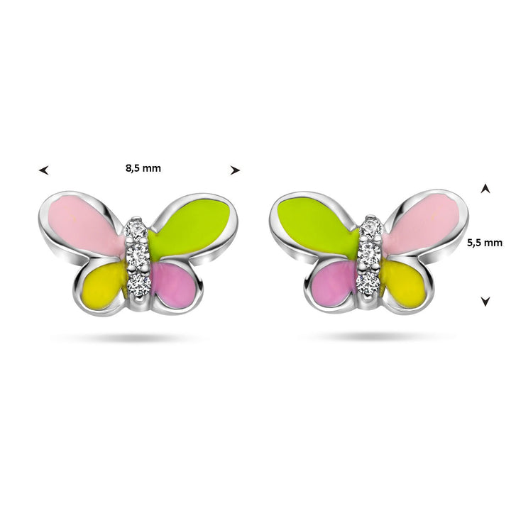butterfly ear studs zirconia silver rhodium plated
