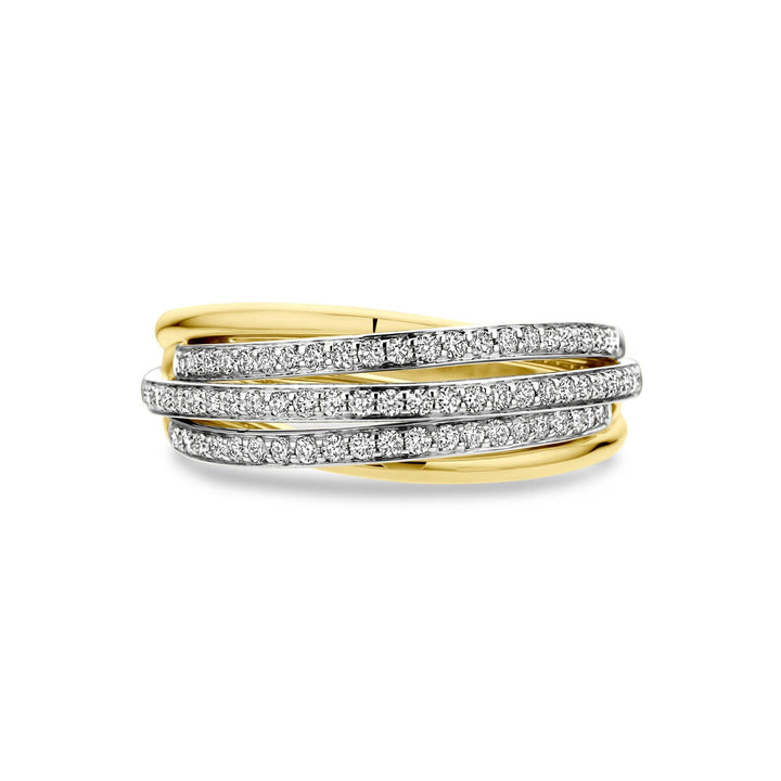 Bicolor gouden ring met diamant 14k dames – 8 mm breed