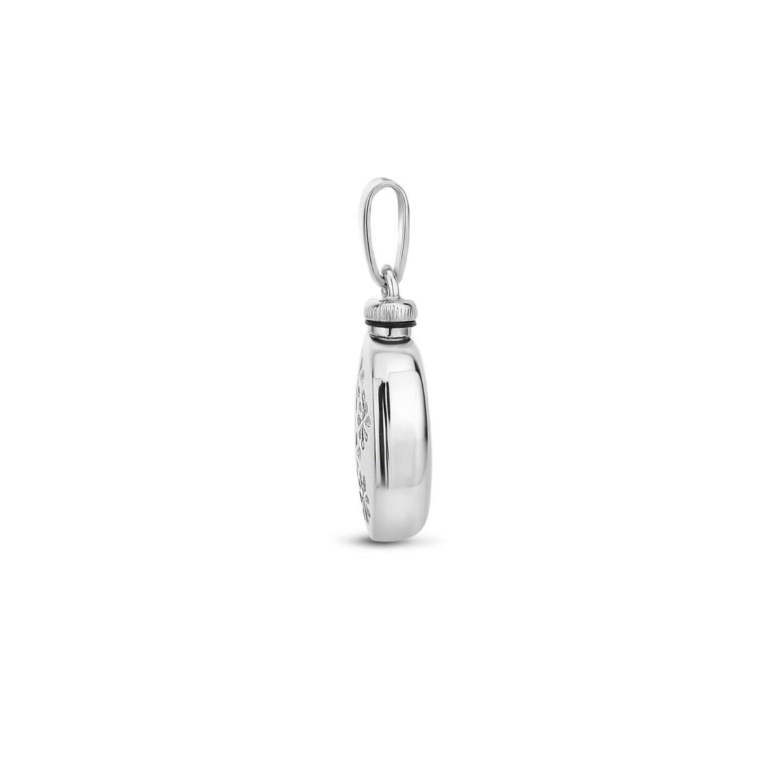 urn pendant engraving flowers silver rhodium plated