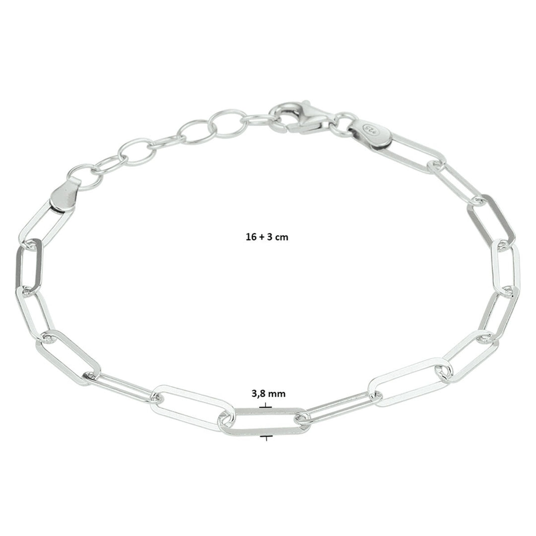 bracelet paper clip flat tube 3.8 mm 16 + 3 cm silver rhodium plated