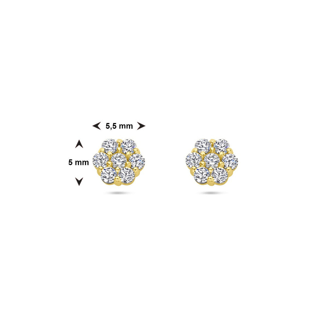 ear studs flower zirconia 14K yellow gold