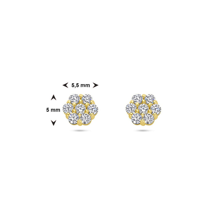 ear studs flower zirconia 14K yellow gold