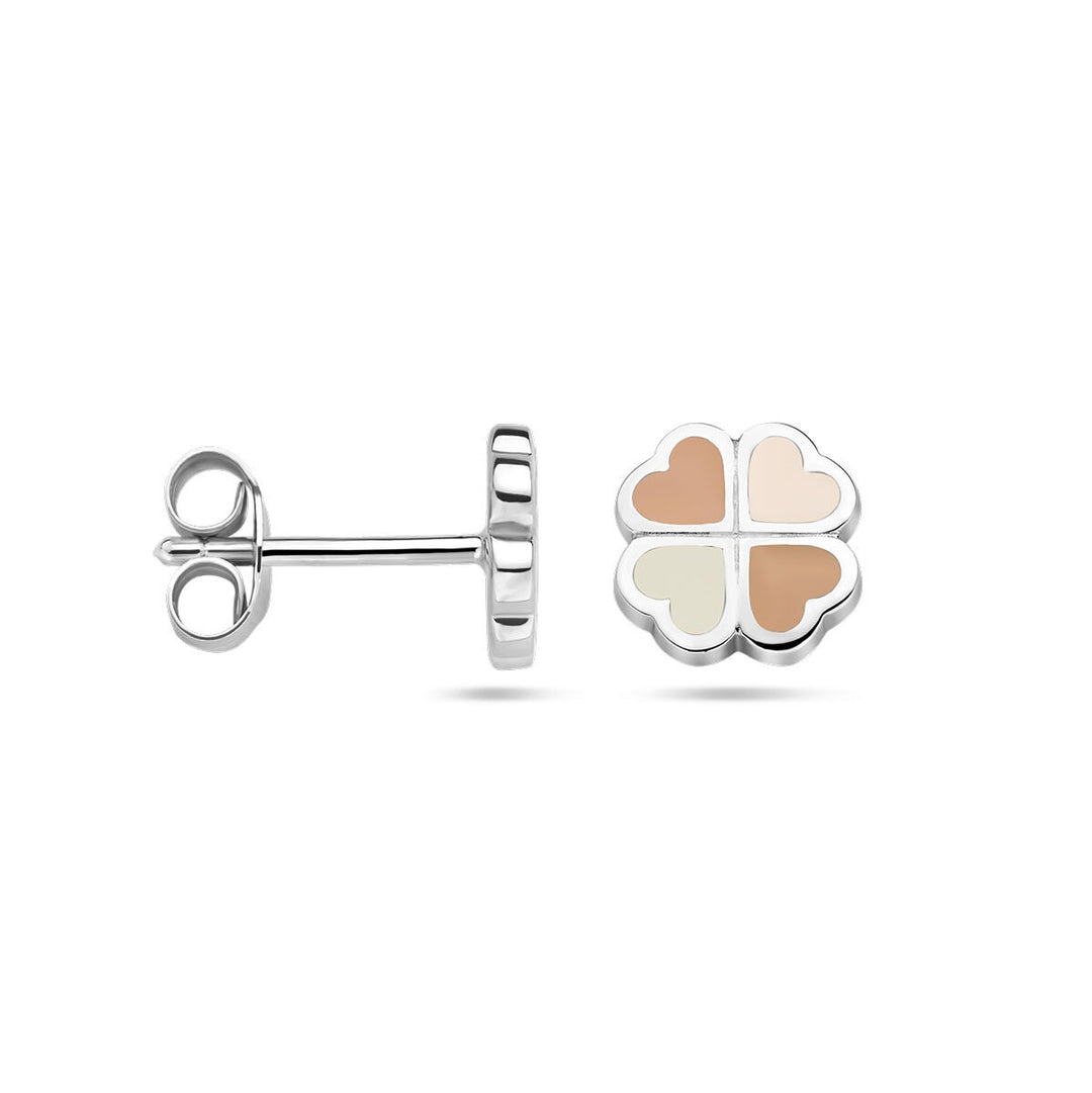 ear studs clover mother of pearl silver rhodium plated