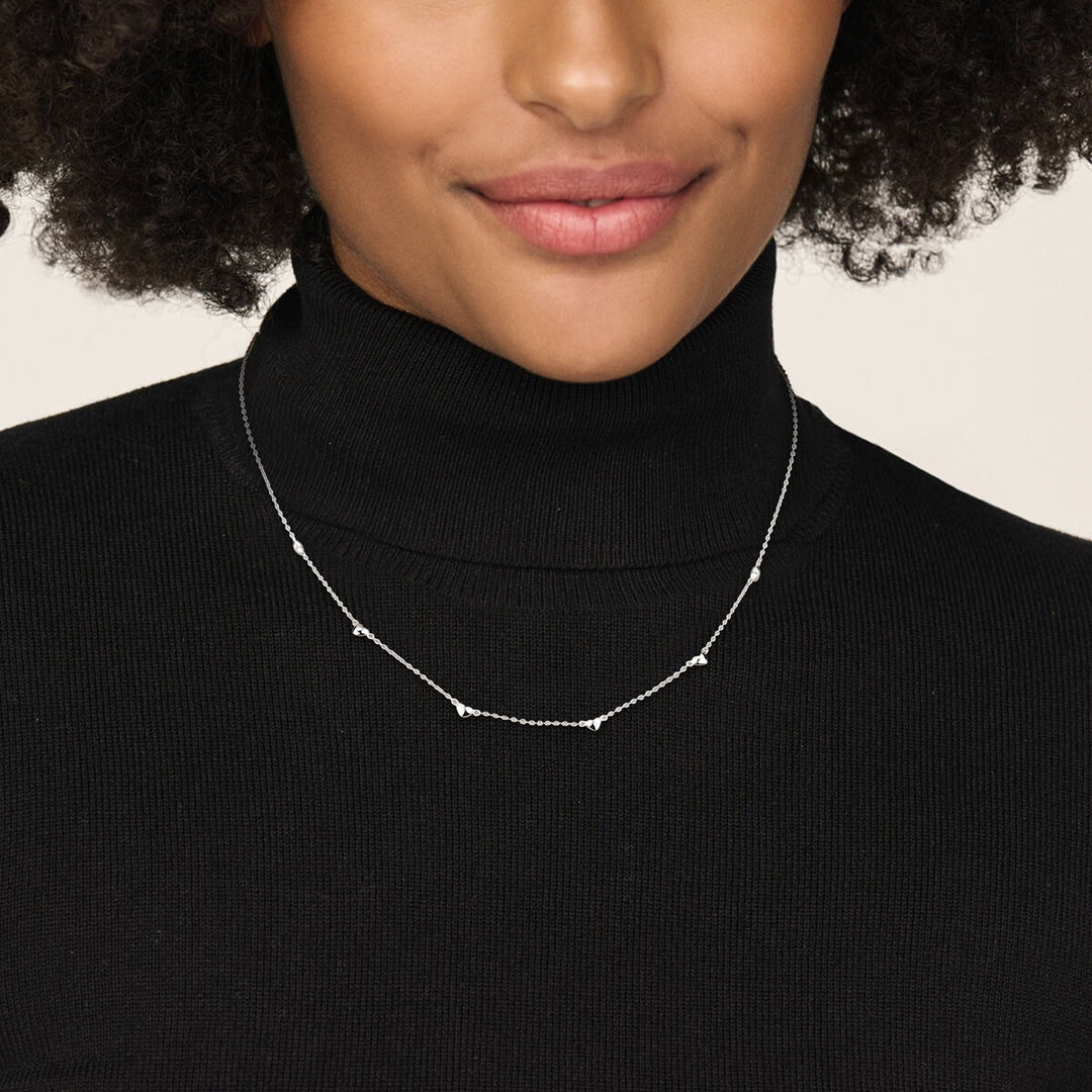 Zilveren dames ketting met hartjes – gerhodineerd collier 45 cm