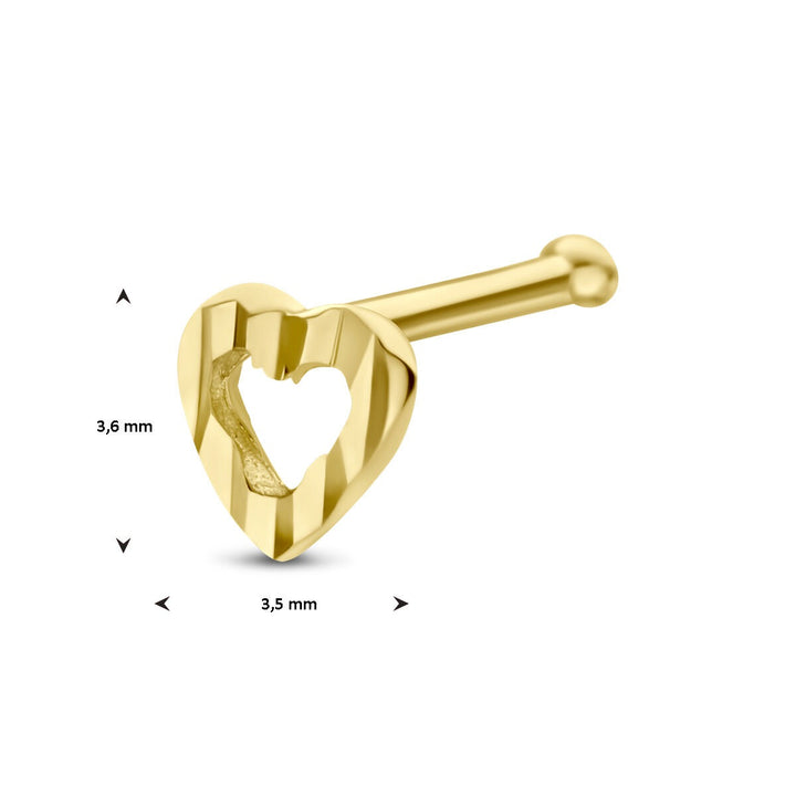 nose stud heart ball diamond-plated 14K yellow gold