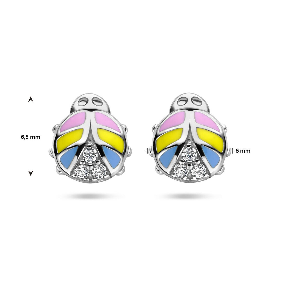 ear studs ladybug zirconia silver rhodium plated