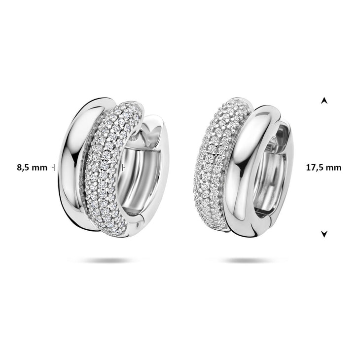 Zilveren oorringen dames met zirkonia – gerhodineerd klapoorringen 17.5 mm