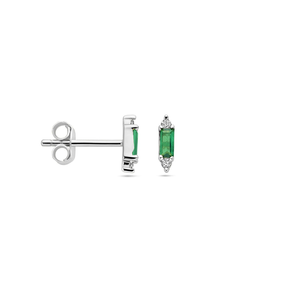 ear studs green zirconia silver rhodium plated